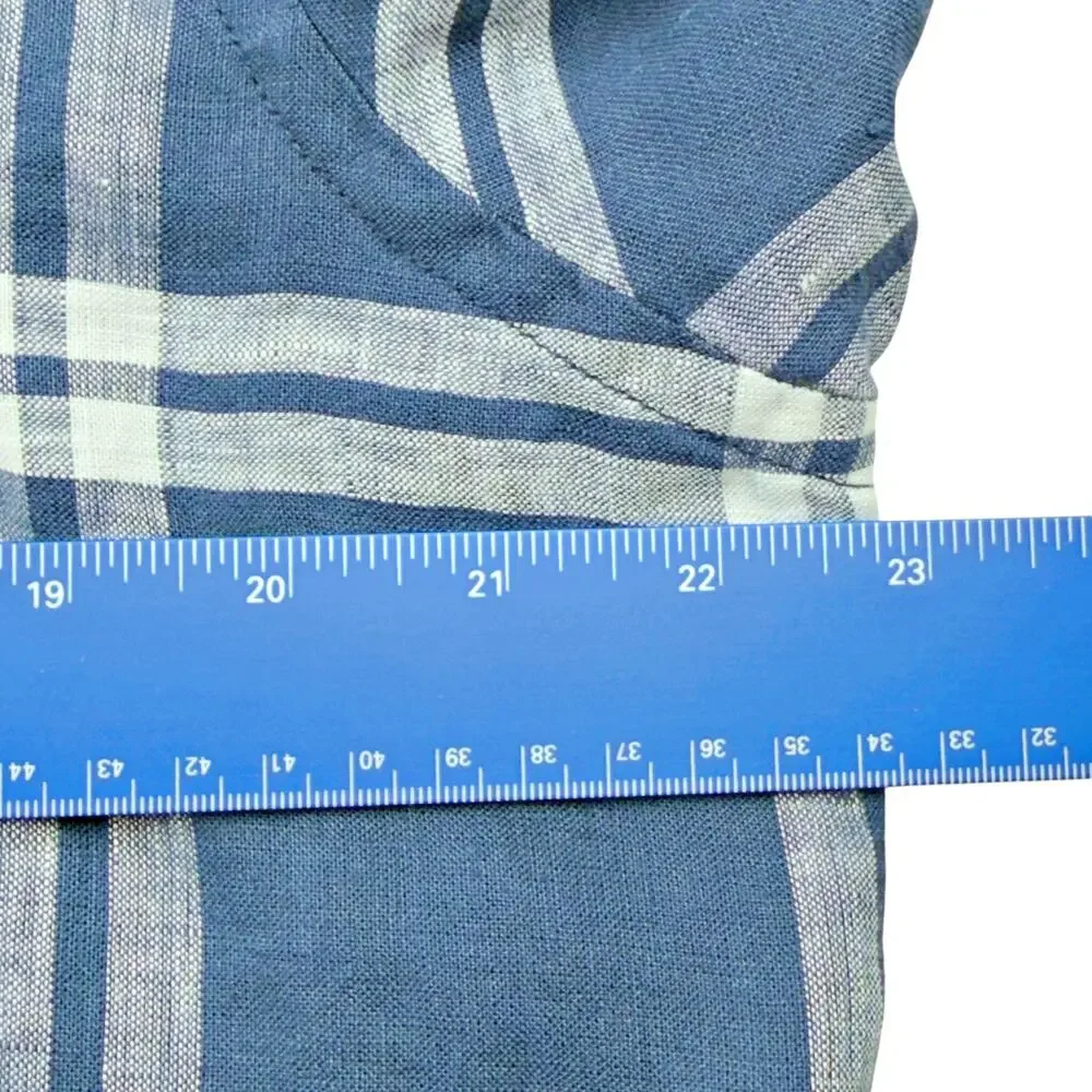 UNTUCKit Men's Large Linen Blue White Plaid L/S Shirt Wrinkle Resistant - Picture 6 of 7